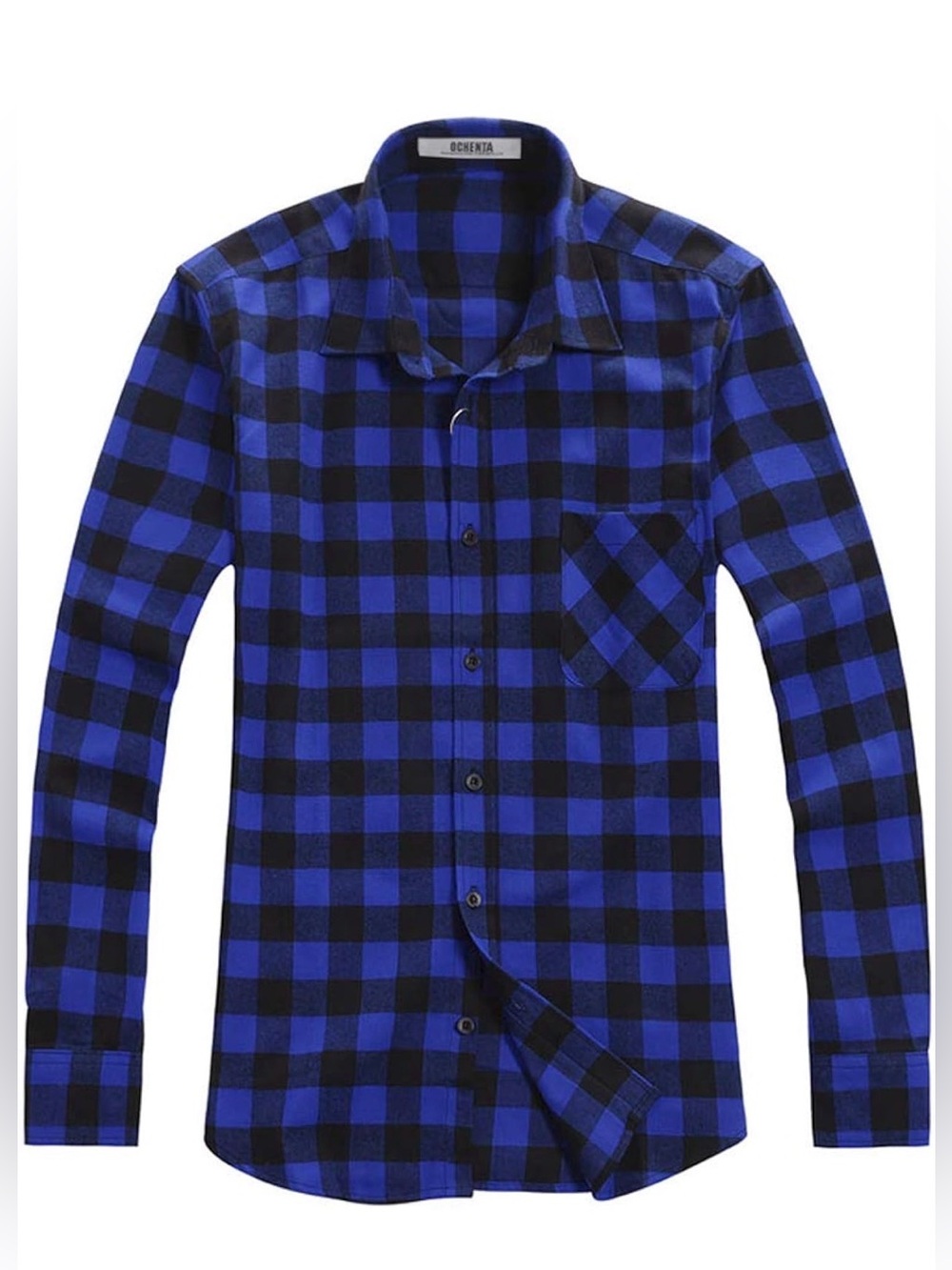 Men's/Boy’s Blue and Black Checkered Flannel Button-Up Shirt